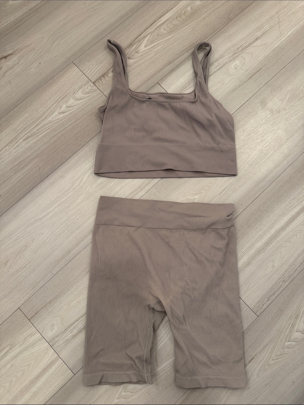 Ribbed Two-Piece Active Set in Taupe